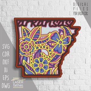 Arkansas SVG Designs, Layered Paper Art, Map Laser Cut File, USA Outline, Digital Download, CNC Router Vector Files, Cricut Projects