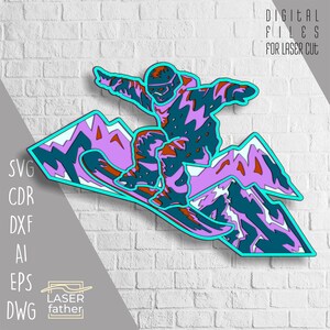 Snowboarder SVG, Snowboard DXF, Snowboard Kunst, Lagendesign, Lasercut-Dateien, digitaler Download, Cricut-Projekte, Glowforge-Vorlage