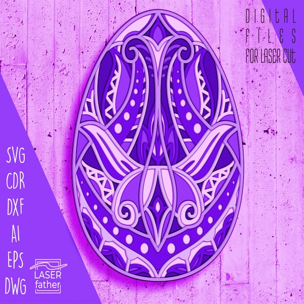 Easter Egg SVG, Glowforge Designs, Mandala Laser Cut Files, Digital Download, Layered Paper Cut, Woodworking Templates, CNC Machine