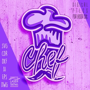 Chef Hat SVG, Kitchen DXF, Cooking PNG, Multilayer Laser Cut File, Digital Download, Wood Working Templates, Vector Designs, Cnc Router File