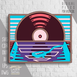Giradischi SVG, carta tagliata a strati, vinile tagliato al laser, download digitale, per Cricut, Silhouette, Glowforge, design retrò