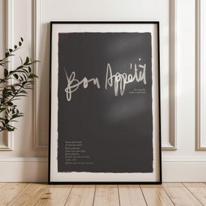 Bon Appétit Handwritten Typography Print in Black and White, Foodie Kitchen Wall Art, Kitchen Sign, Multilingual Bon Appetit Kitchen Decor