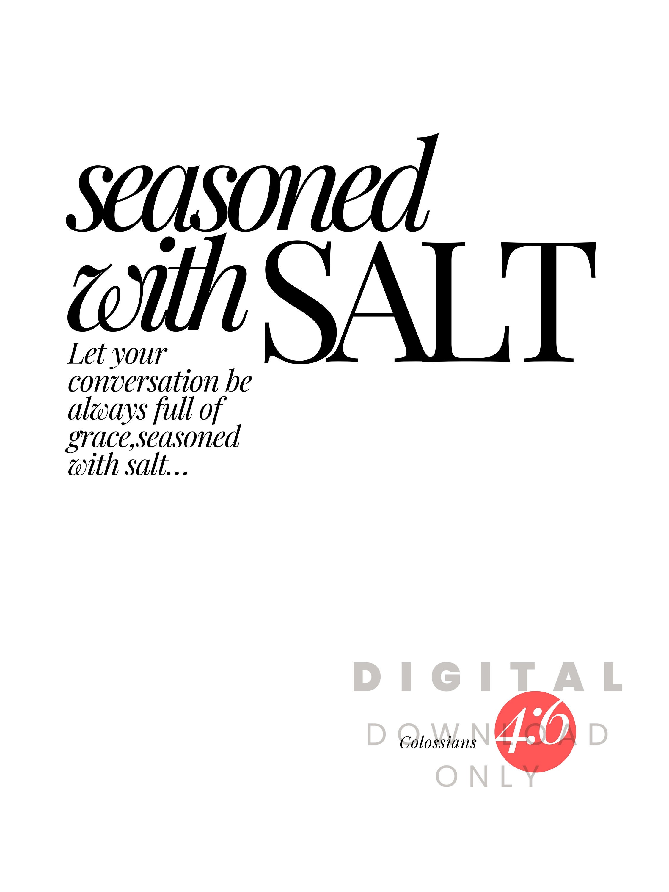 Seasoned With Salt Verse Print, Scripture Typography Poster, Christian