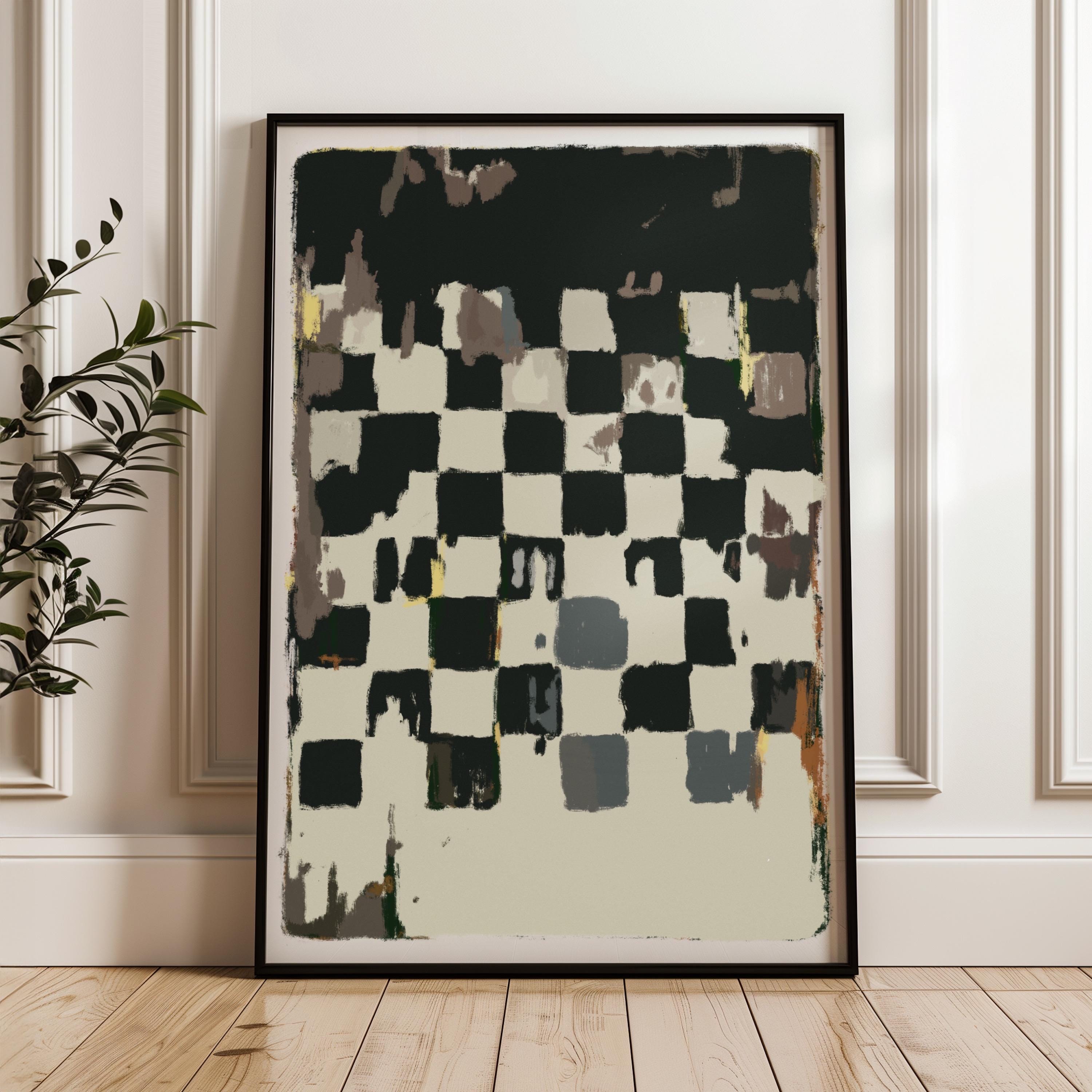 Abstract Chess Board Art Printable: Vintage Game Room Decor (Digital Download)