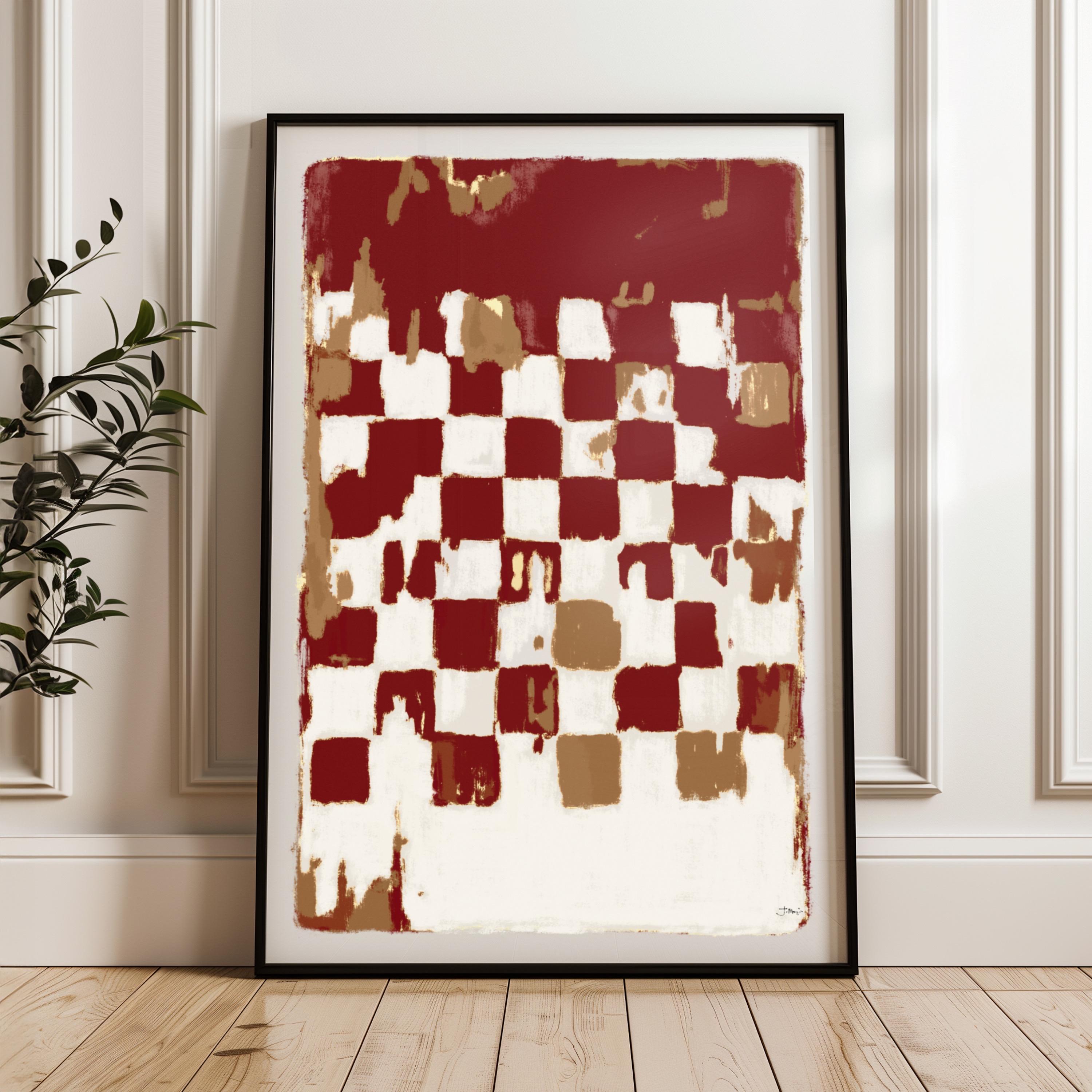 Abstract Chessboard Art Print: Red Game Room Decor (Digital Download)