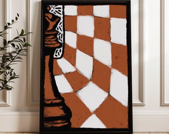 Lámina artística abstracta de una reina de ajedrez: decoración de ajedrez moderna de mediados de siglo (descarga digital)