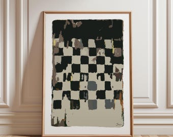 Vintage Abstract Chess Board Art Print: Game Room Decor (Digital Available)