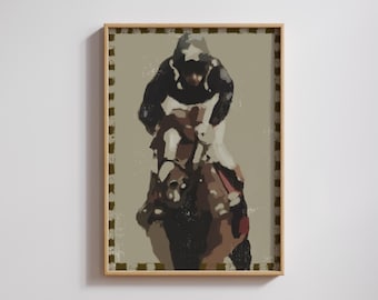 Horse Racing Wall Art Printable | Jockey on Racehorse Decor (Digital Download) | Derby Equestrian Poster | Abstract Rodeo Sports Art