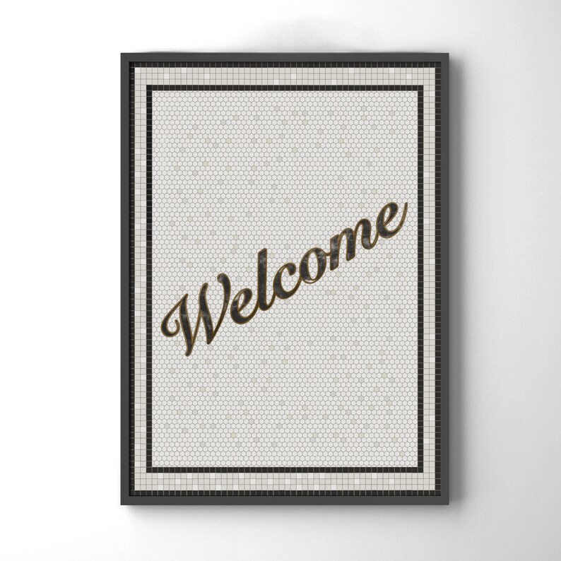 Mosaic Tile Welcome Sign: Marble Brass Script Art (digital Download - Etsy