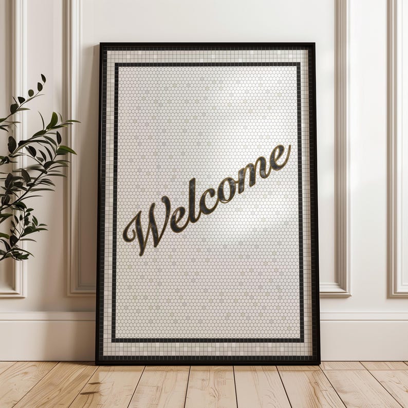 Mosaic Tile Welcome Sign: Marble Brass Script Art (digital Download - Etsy