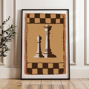 Medieval Chess Art Print: Queen & Pawn Illustration