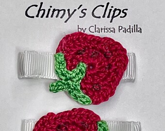 Handmade Hand Stitched Alligator Hair Clips Strawberry Farm, Strawberry Crochet, Strawberry Sweetie, American Cutie, Girls, Infants, Teens