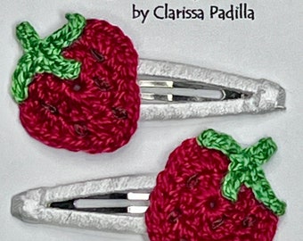 Strawberry Farm Handmade Crochet Hand Wrapped Snap Hair Clips, Strawberry Sweetie, American Cutie, Girls, Infants, Teens