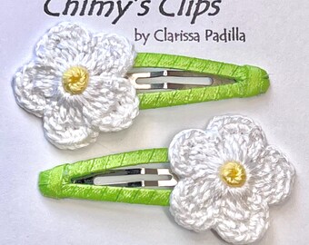 Handmade Crochet Flower Snap Hair Clips Summer Daisy Chain, All Occasions, Flower Girl, Infant, Teens, Summer, Spring