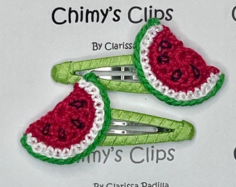 Summer Fun Watermelon Handmade Snap Hair Clips, Crochet, Girls, Infants, Teens, Picnic Fun, Spring