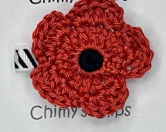Orange Poppy Flower Alligator Hair Clips, Crochet Flower, Girls, Infants, Teens, Summer Fun, Spring, Wedding.