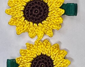 Sunflower Handmade Alligator Hair Clips, Crochet Flowers, Girls, Infants, Teens, Summer Fun, Spring