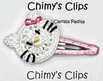 Hello Kitty Inspired Hair Clip – Handmade Crochet Cat Snap Clip – Toddler Girl Hair Accessory, Cute Gift for Kids & Teens