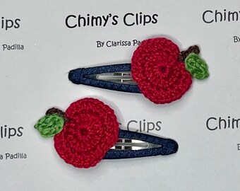 Back to school Handmade Hair Clips Crochet Apples , Girls, Infants, Teens, Summer Fun