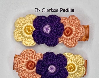 Summer Bright Alligator Hair Clips, Crochet Flower, Girls, Infants, Teens, Summer Fun, Spring