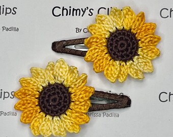 Sunflower Fun Handmade Snap Hair Clips, Crochet Flowers, Girls, Infants, Teens, Summer Fun, Spring