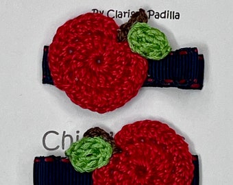 Classroom Cutie Handmade Alligator Hair Clips, Back to School, Crochet Apple, Girls, Infants, Teens, Summer Fun, An Apple For The Teacher