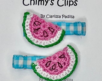 Watermelon Picnic Handmade Alligator Hair Clips, Crochet, Girls, Infants, Teens, Summer Fun, Spring