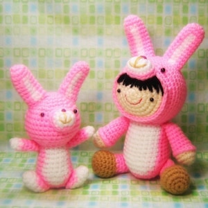 Girl in a Bunny Suit and Her Pet Amigurumi Crochet Pattern Instant PDF Download image 1