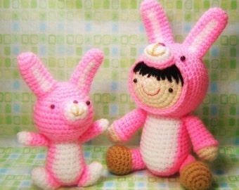 Girl in a Bunny Suit and Her Pet - Amigurumi Crochet Pattern - Instant PDF Download