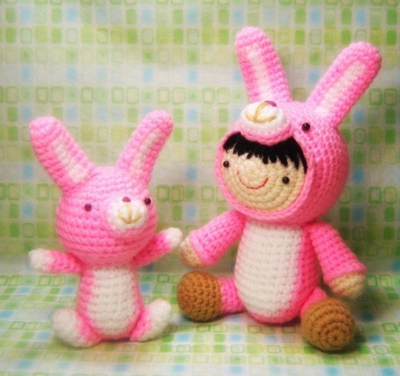 Girl in a Bunny Suit and Her Pet Amigurumi Crochet Pattern Instant PDF Download image 1