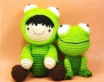 Girl in a Frog Suit and Her Pet Frog - Amigurumi PDF Pattern - Crochet - Instant Download