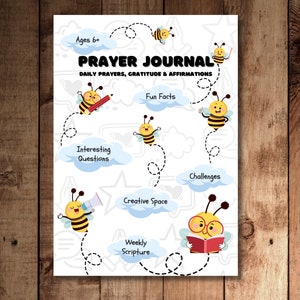 Descarga digital, diario de oración y afirmación para niños cristianos con gratitud diaria