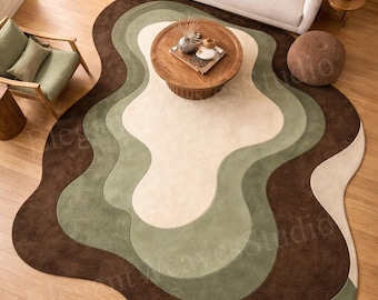 Irregular Shape Contemporary Modern Abstract Wool Area Rug, Living Room Carpet, Custom Luxury Floor Decor