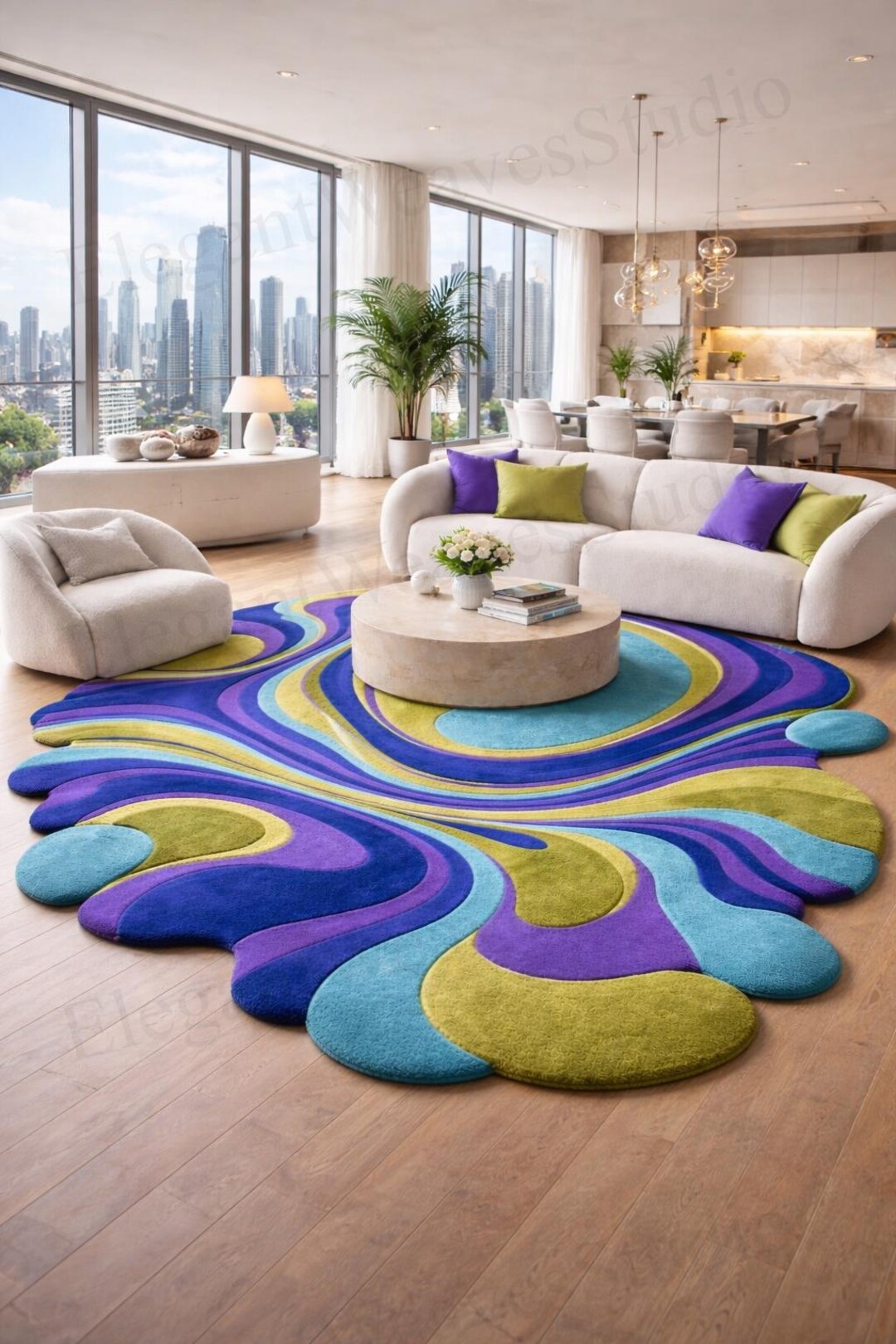 Colorful Abstract Hand Tufted Wool Rug – Modern Statement Unique ...