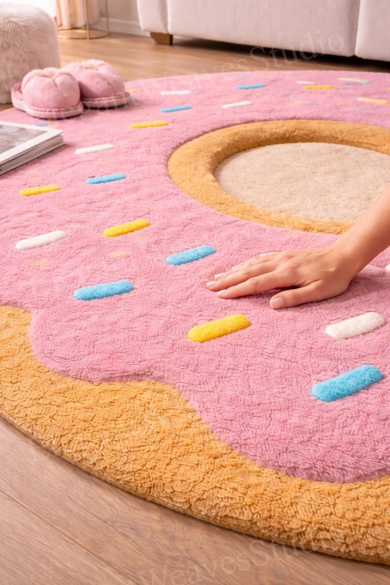 Handmade Donut Tufted Rug – Pink Frosting Round Area Rug – Girly Room ...