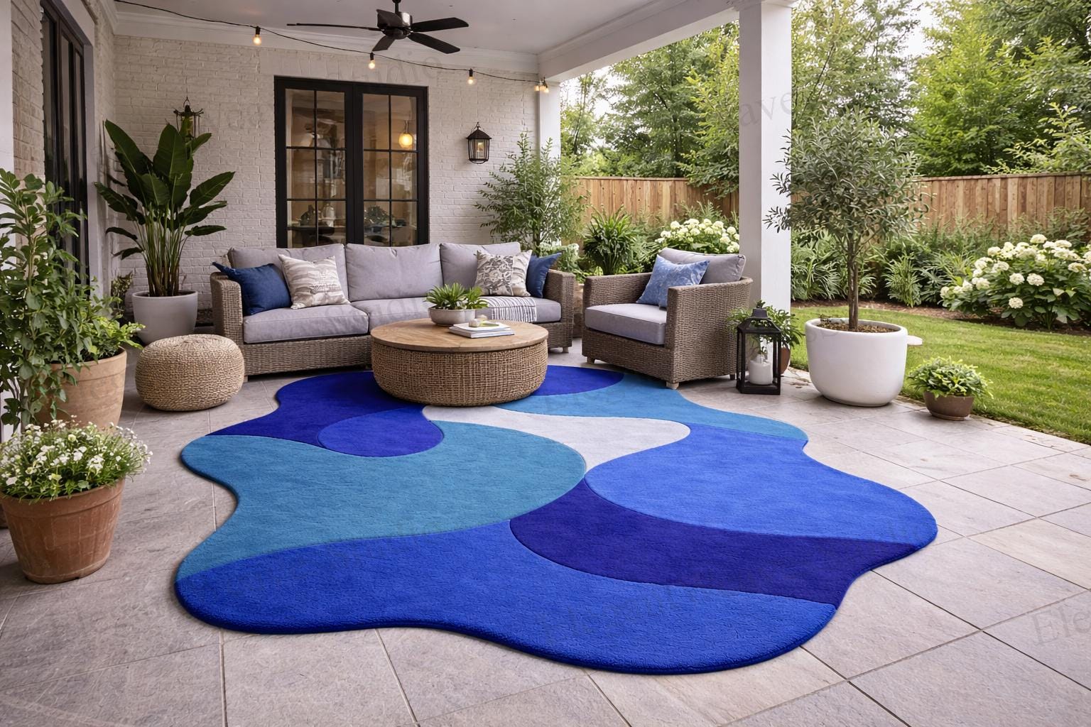 Irregular Shape Abstract Hand Tufted Wool Rug, Modern Blue Designer ...