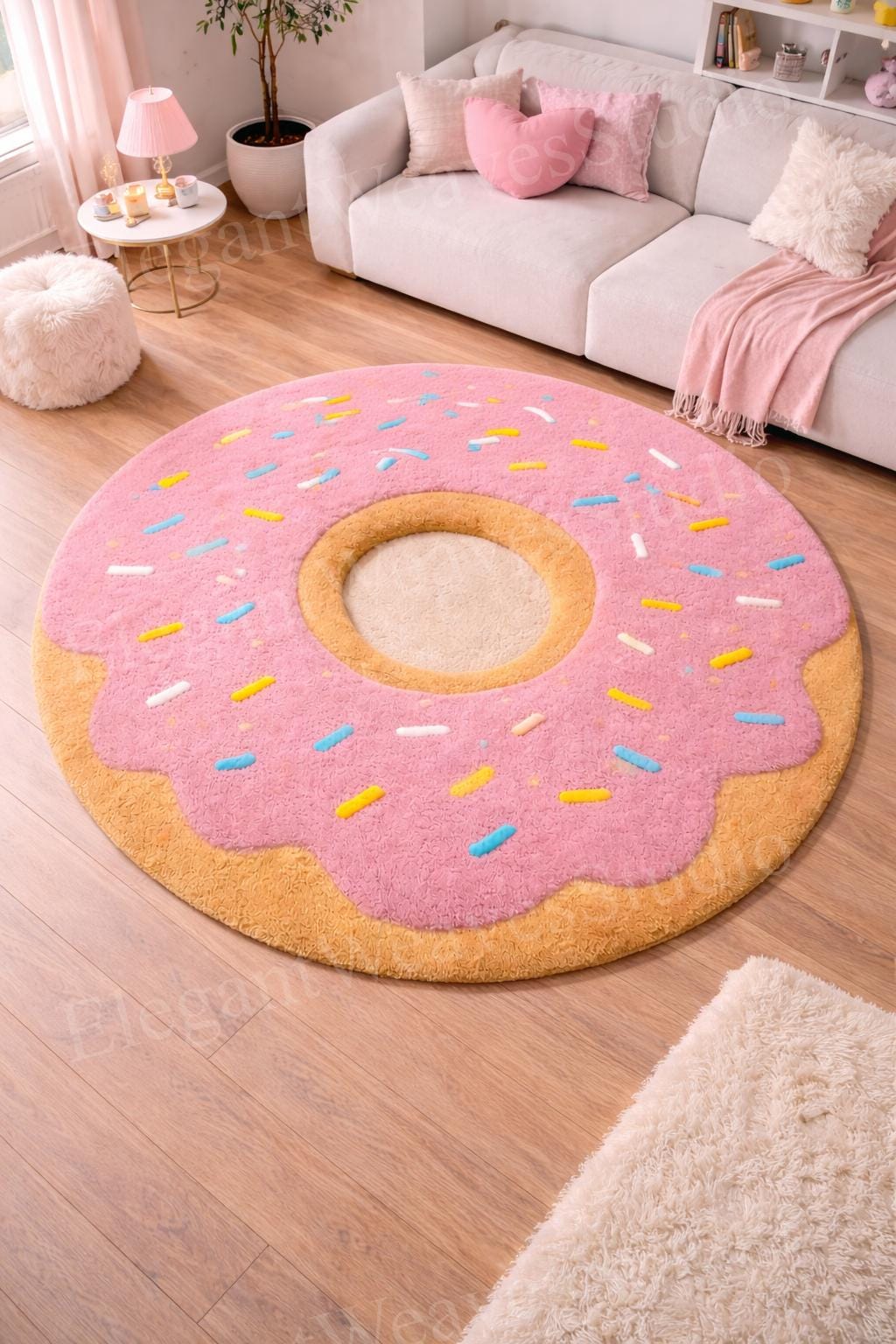 Handmade Donut Tufted Rug – Pink Frosting Round Area Rug – Girly Room ...