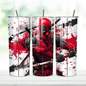 Deadpool w akcji, sublimacja wzorów na kubkach, opakowanie na kubek z postaciami z kreskówek, opakowanie na kubek z kreskówek z lat 90., natychmiastowy produkt cyfrowy
