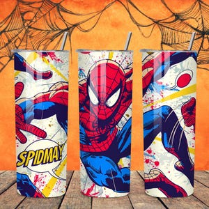 Spiderman Comic Tumbler Wrap für Sublimation Skinny Tumbler Wrap Cartoon digitaler Download PNG 20 Unzen Straight Design Spider Design Super Hero