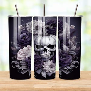 Purple Rose Skull 20 oz Tumbler Wrap PNG – Gothic Floral Skull Design | Instant Sublimation Download
