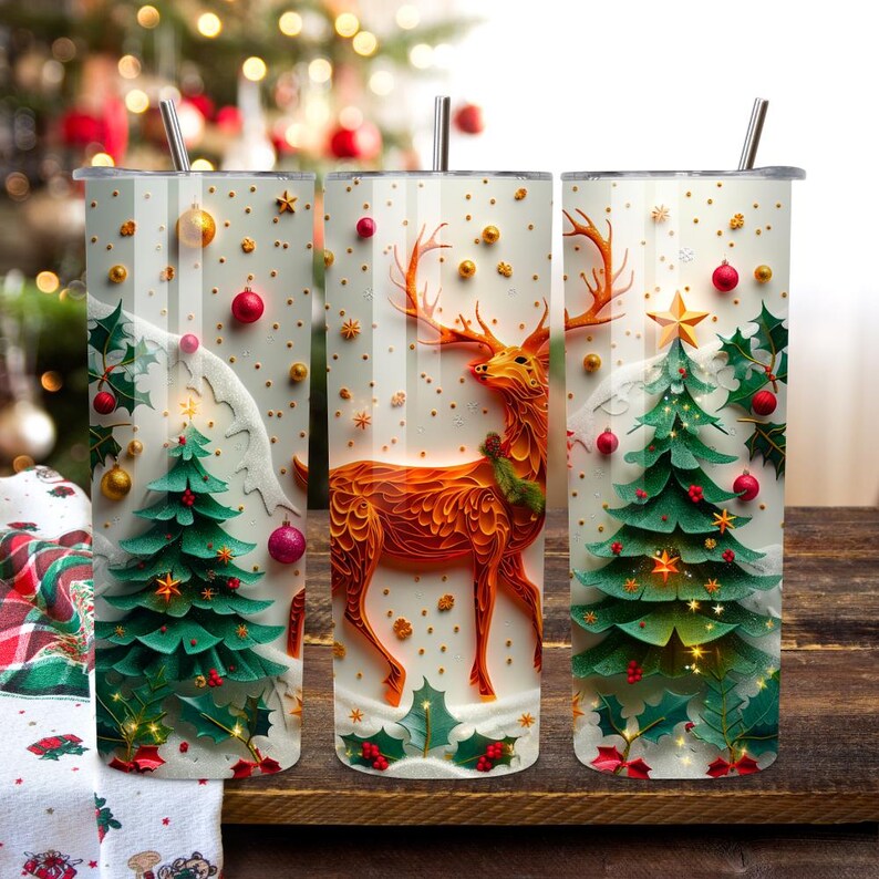 Insulated Champagne Tumbler- Reindeer Roadie  Stripe