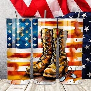 Veteran Boot Memorial Day 20oz Skinny Tumbler Wrap, Sublimation Design, Digital Download, Patriotic Tumbler, American Flag Tumbler Wrap PNG