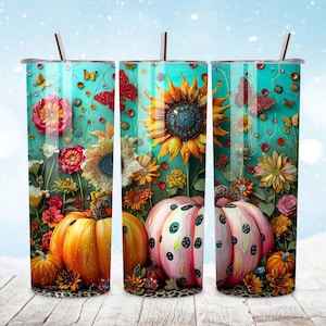 Thanksgiving Pumpkin Season Fall Tumbler Wrap, 20oz Skinny Sublimation Tumbler Design, Pumpkin Sublimation Design PNG, Autumn Tumbler PNG