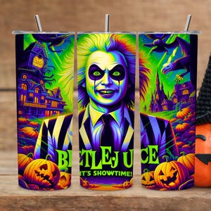 It&#39;s Showtime Halloween Tumbler Wrap Png, Cartoon Horror 20oz Tumbler, Halloween Horror 20 oz Skinny Tumbler Wrap