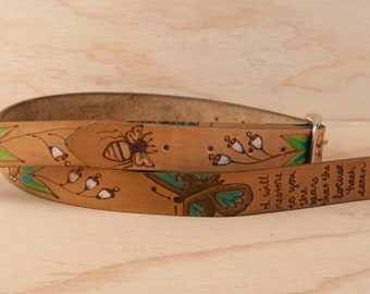 Leather Mandolin or Ukulele Strap - Personalized with Flowers, Bees and Butterflies - Custom Mandolin Strap for A or F Style Mandolins