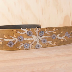 Guitar Strap - Leather in the Winter pattern with Flowering Tree - Handmade Guitar Strap for Acoustic or Electric Guitars