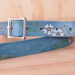 Mandolin Strap - Leather with Flowers in Blue and White - Handmade in the Willow Pattern