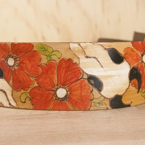 Leather Guitar Strap - Handmade in the Nelly Pattern with Skulls and Roses - Acoustic or Electric Guitar, Bass or Banjo