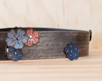 Custom Guitar Strap // Leather Guitar Strap in the Personalized Smokey Sakura Pattern with Flowers