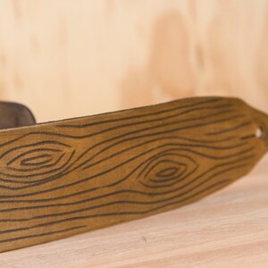 Leather Guitar Strap in the Nice Pattern // Valentines Day Gift // Woodgrain and heart image 4